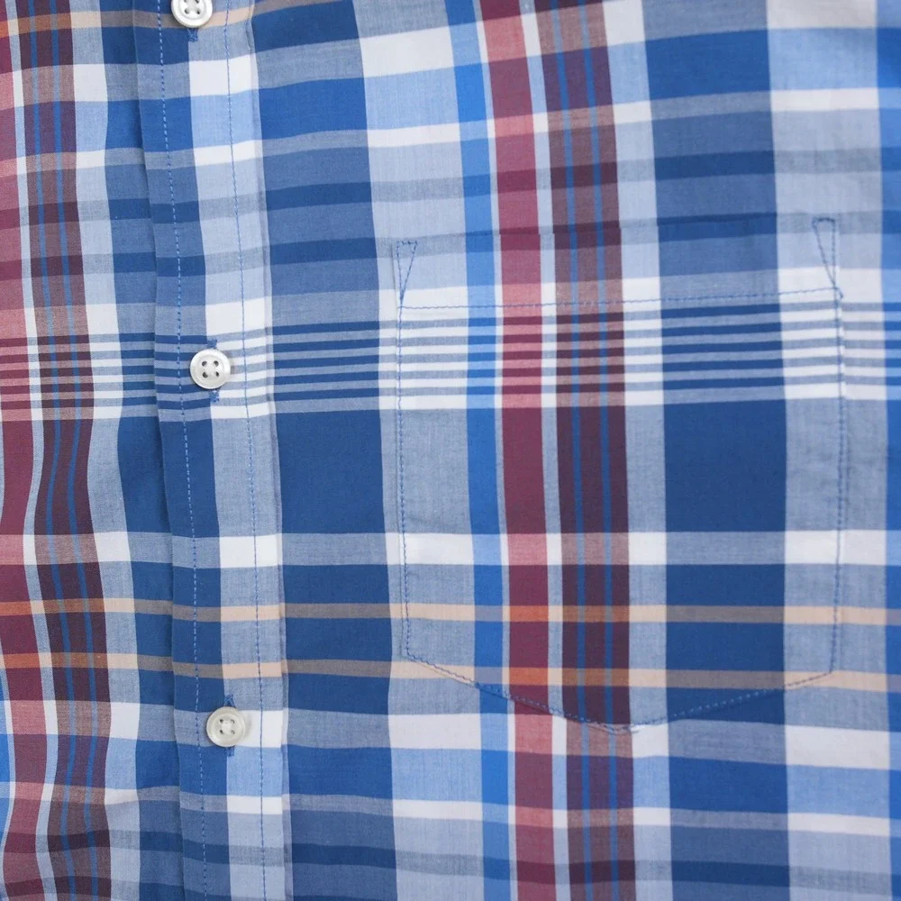 Banana Republic Mens XL Blue Red Plaid Stretch‎ Soft Wash Standard Fit Shirt